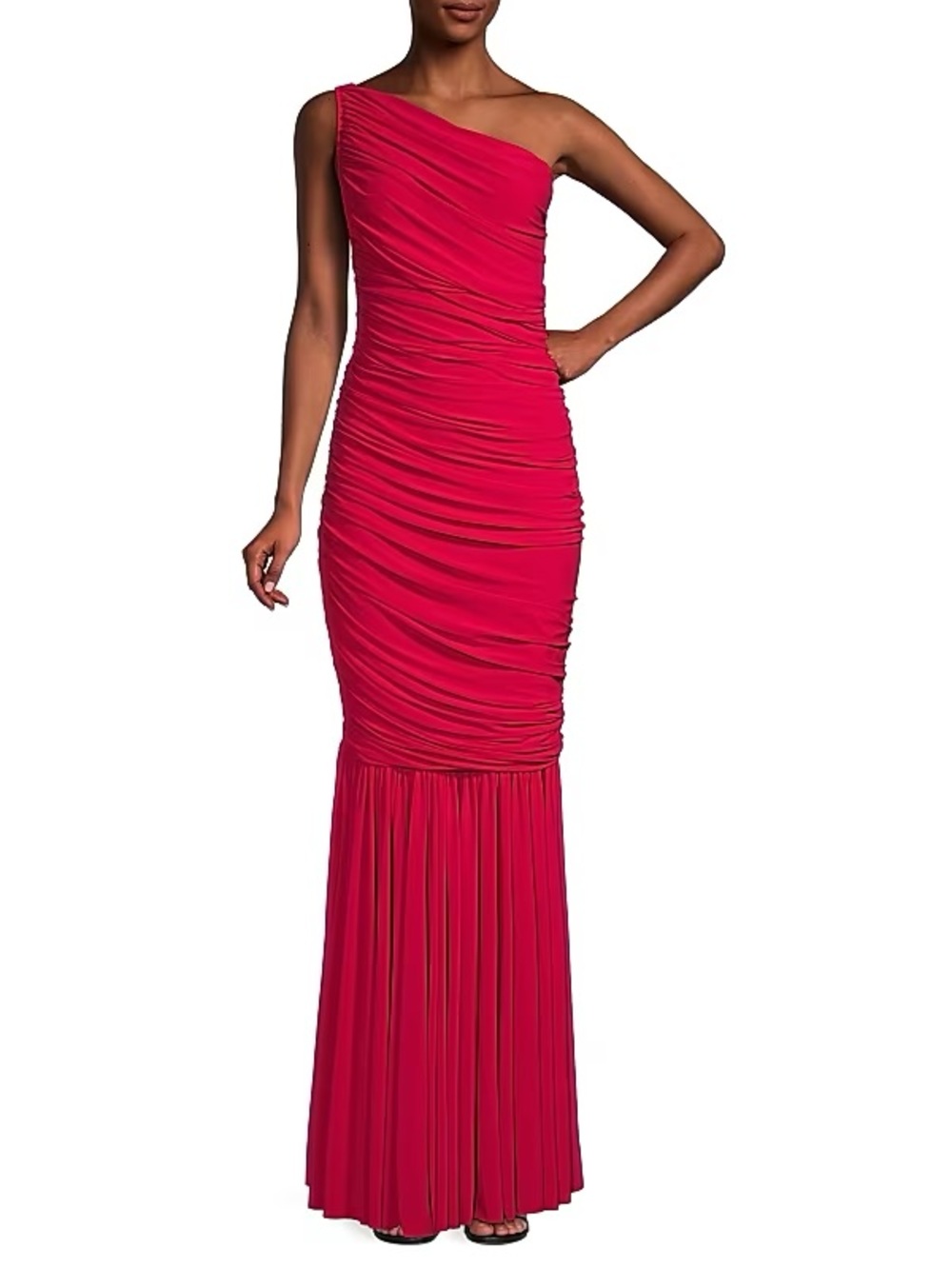 Norma Kamali One-Shoulder Fuchsia Ruched Mermaid Gown